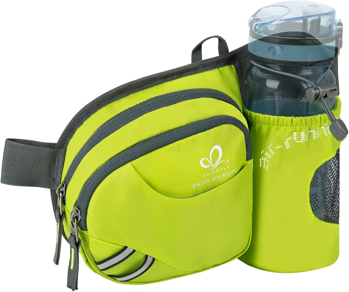 Waterfly Gürteltasche/Bauchtasche mit Flaschenhalter (hellgrün) – wasserdicht & atmungsaktiv für Sport und Outdoor