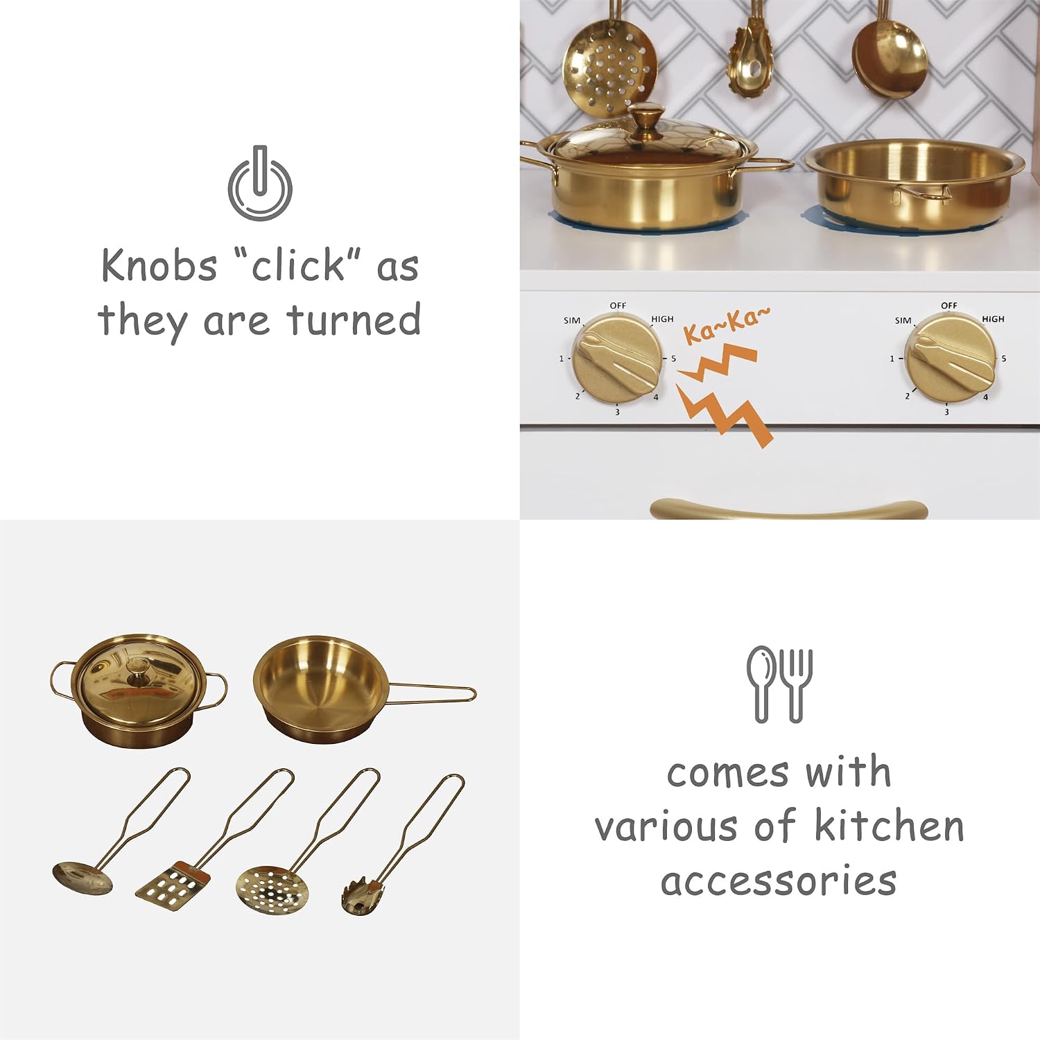 Detalle 2 de Wooden Play Kitchen Set with Lights, Oven, Microwave, and Pretend Utensils