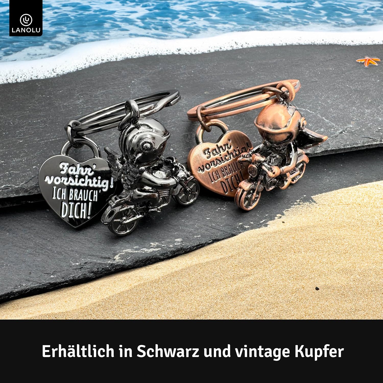 Detalle de LANOLU Motorrad-Schlüsselanhänger „Engel“ – Metall-Charm als Geschenk für Motorradfahrer