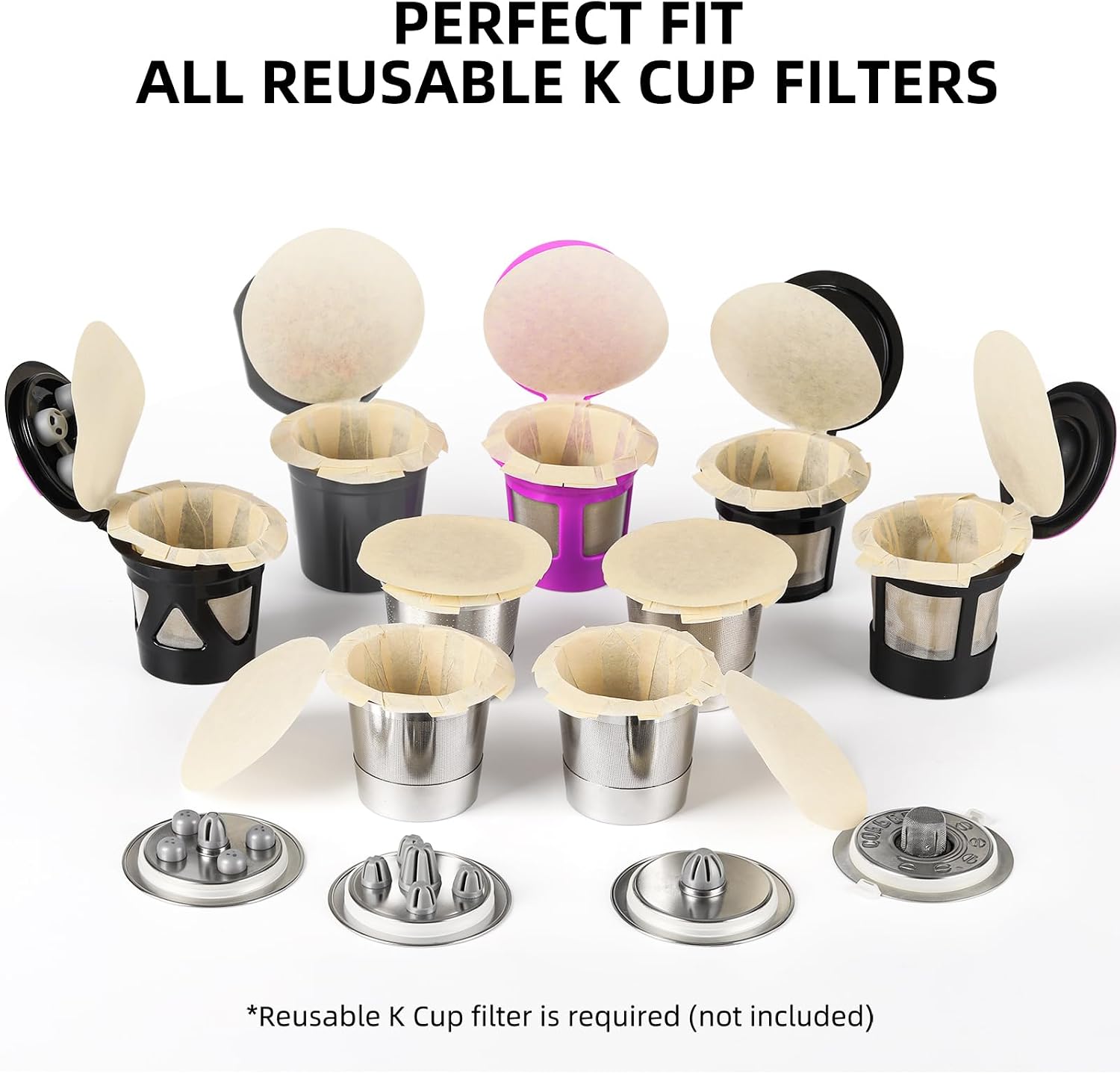 Detalle 2 de Fanativita KCUPFILTER-LID K-Cup Coffee Filters with Lids, Unbleached, 300 Count