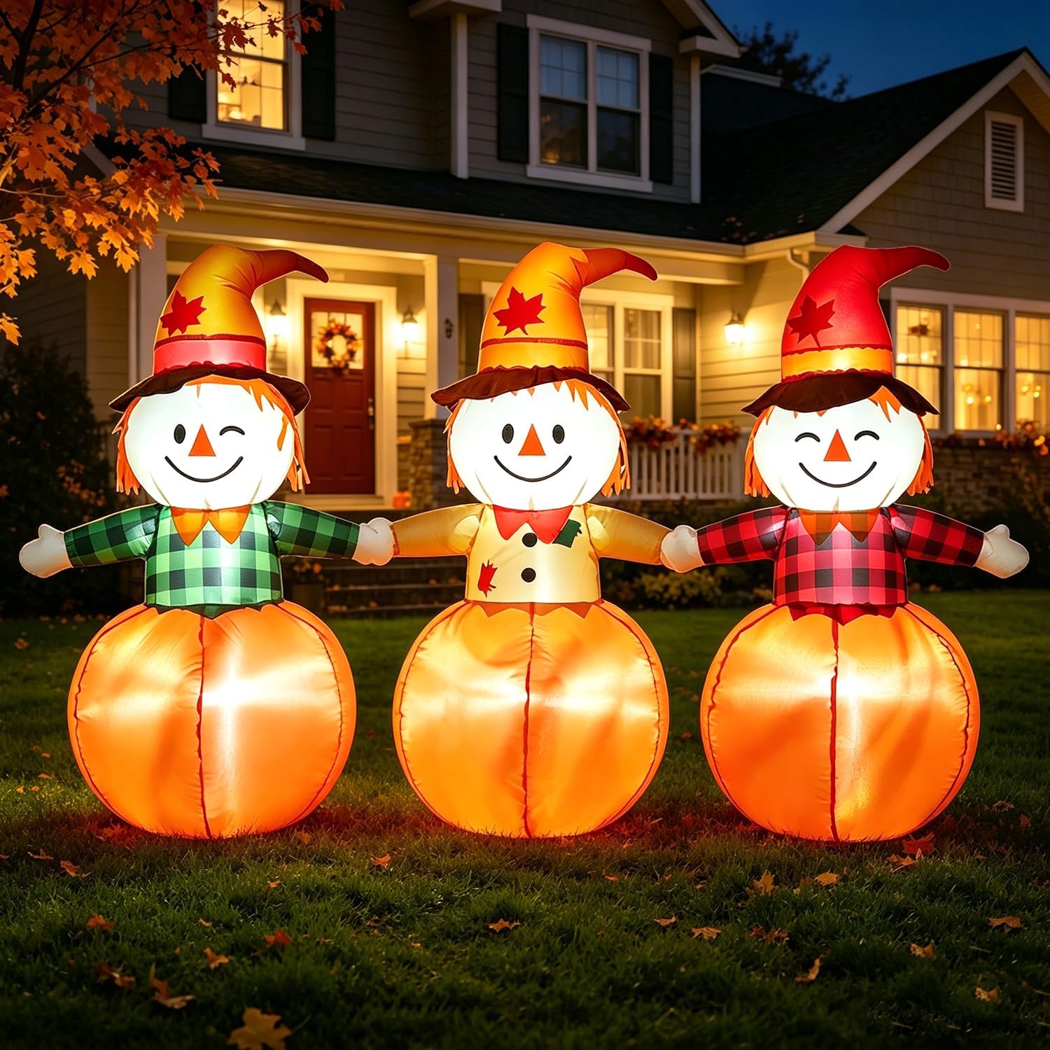 Detalle de DomKom CQQ2601 6-ft Inflatable Scarecrow with LED Lights for Outdoor Decor