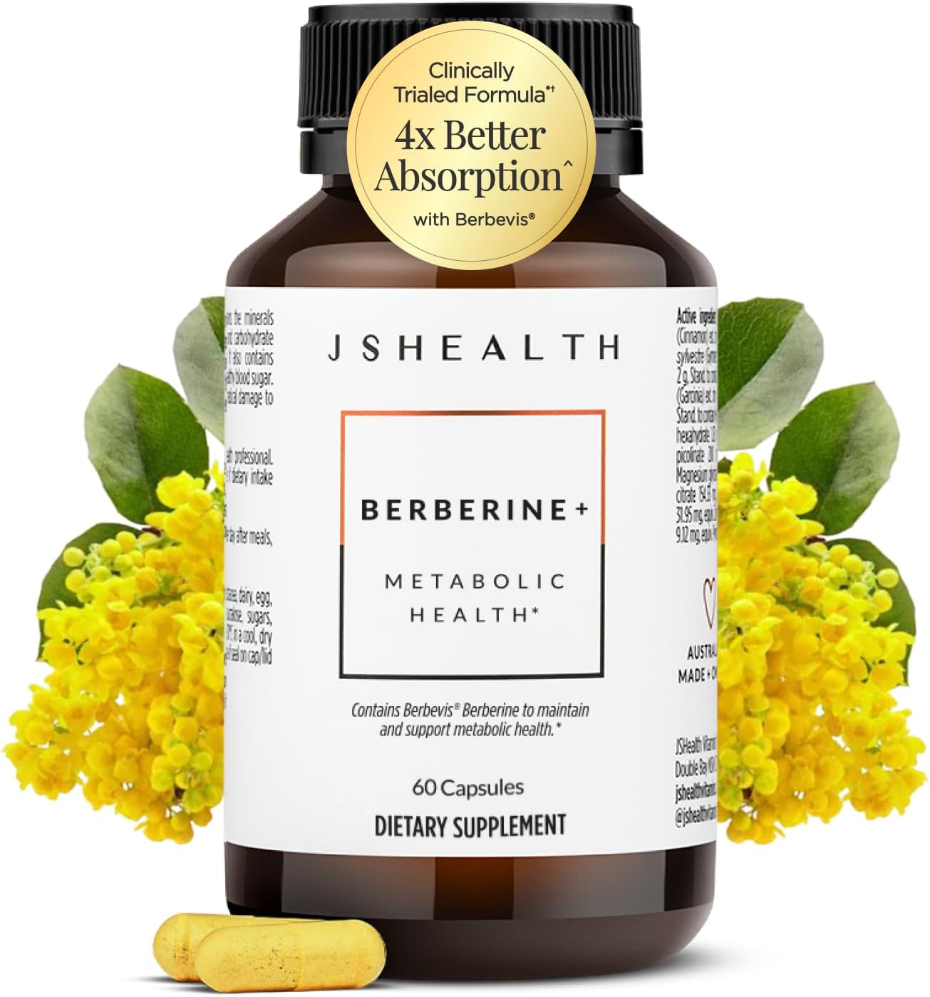 Detalle de JSHealth Berberine Supplement with Berbevis, 525 mg Capsules for Metabolic Support
