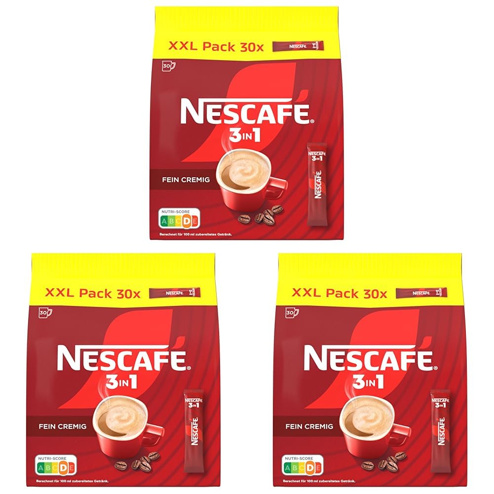 Detalle de NESCAFÉ 3in1 XXL Pack – Kaffee-Sticks mit Bohnenkaffee, Creamer und Zucker (30 Sticks à 16,5 g)