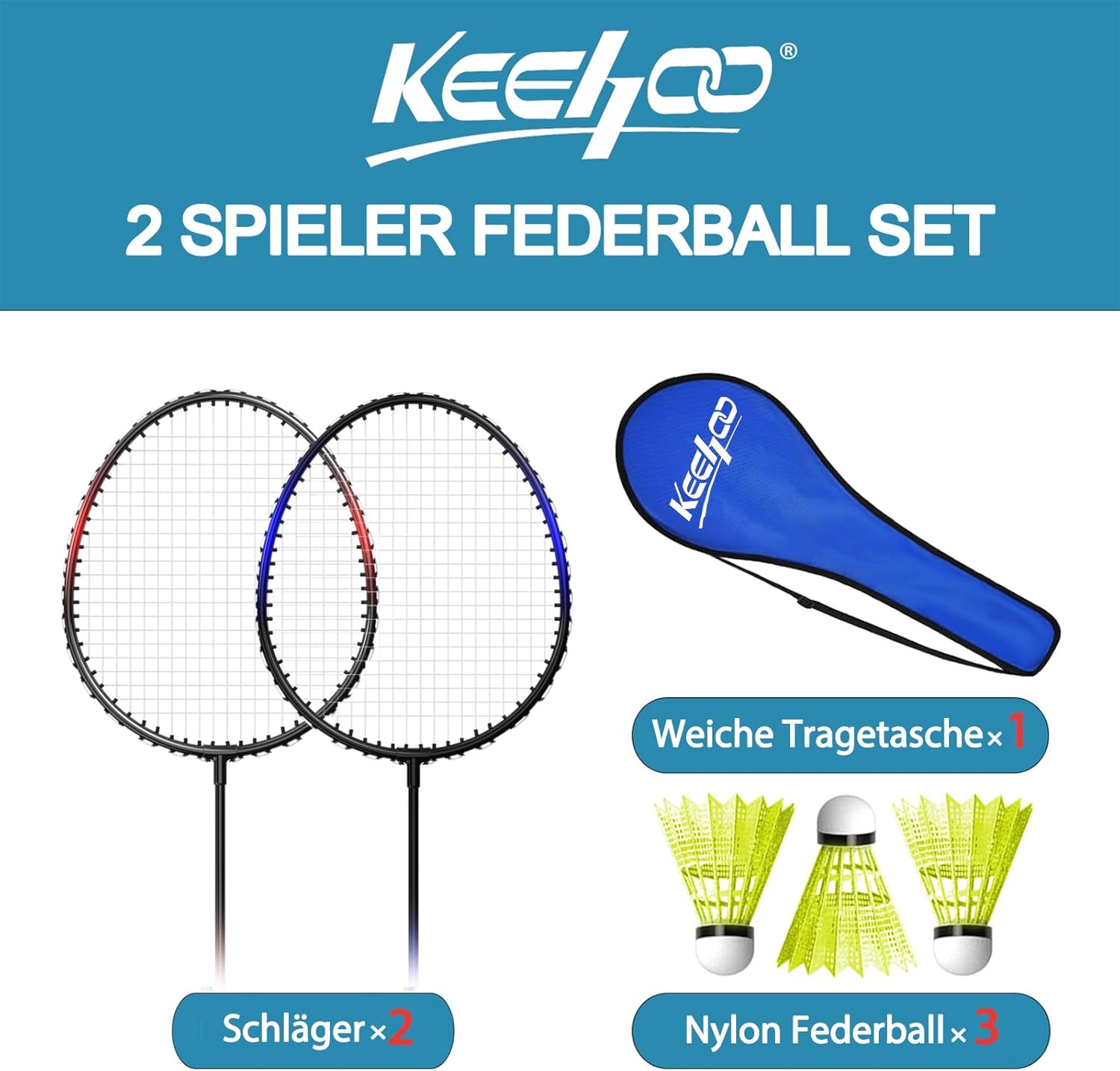 Thumbnail 1 de KH Federball Set Badminton Schläger Set of 2 oder 4 für Erwachsene Kinder