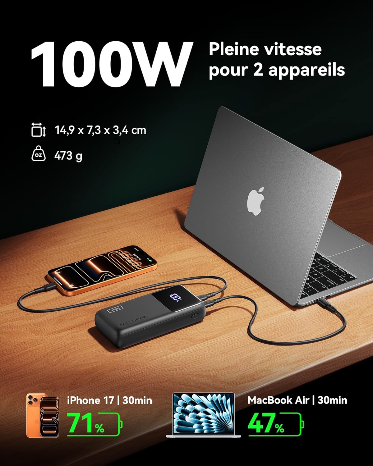Detalle 2 de INIU Batterie 25000mAh 100W pour PC portable