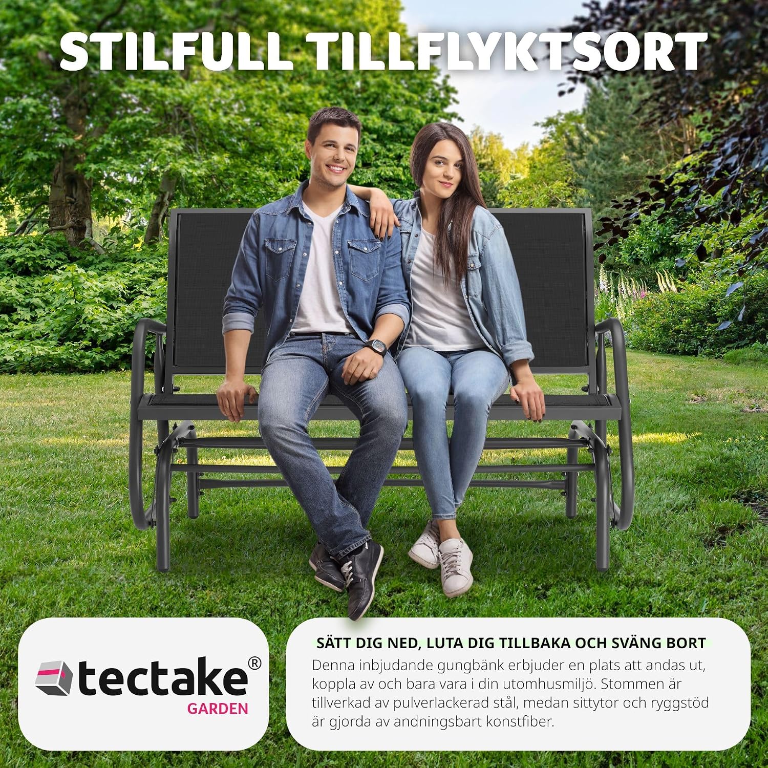 Thumbnail 6 de tectake Greta gungbänk för två med pulverlackerad stålram och nätväv