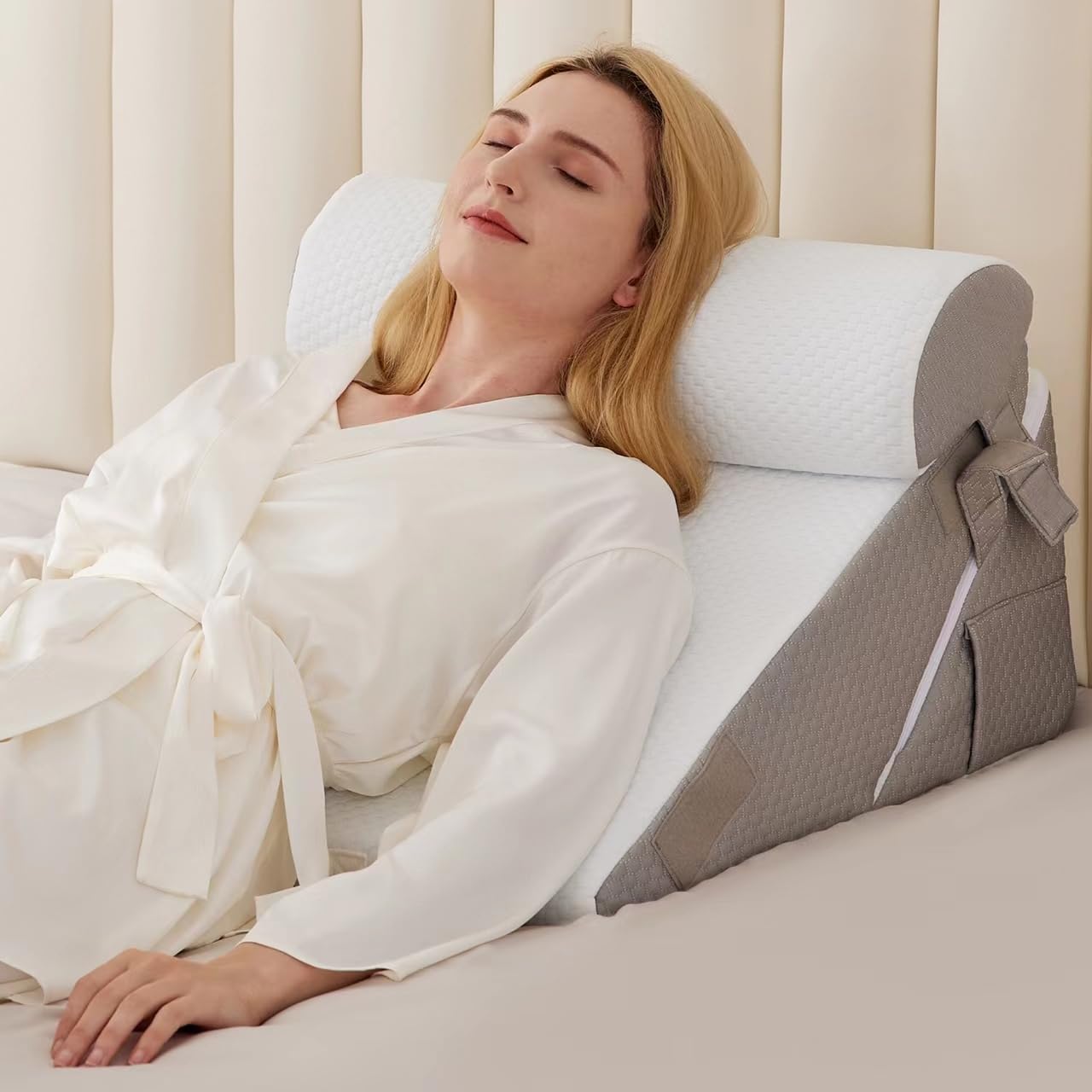 Detalle de BIEEZZK Wedge Pillow Set for After Surgery — Adjustable Memory Foam Bed Wedge for Neck, Back, and Acid Reflux