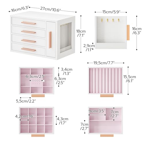 Thumbnail 3 de HOOBRO Caja Joyero de 4 Niveles con Ventana Transparente (EWD09JB04) – Organizador de Joyería en Blanco y Dorado