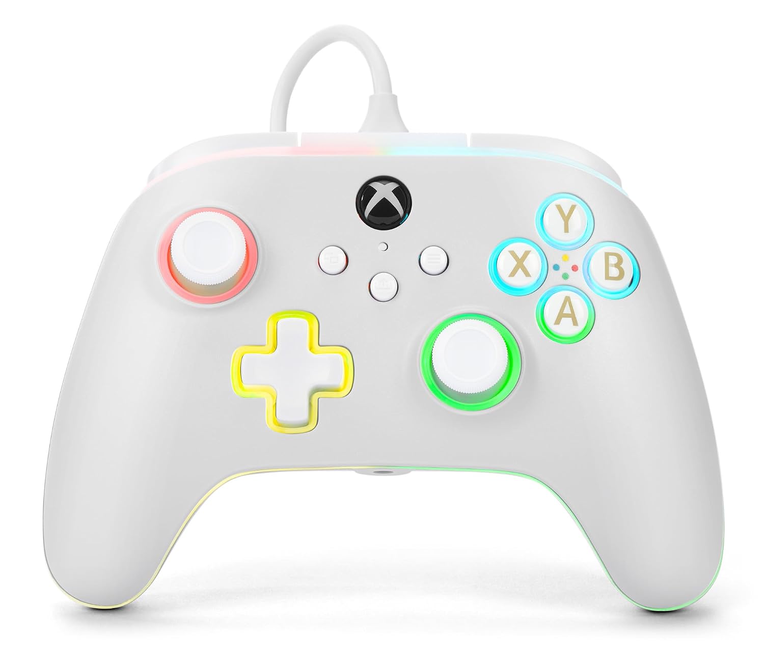 Detalle de PowerA kabelgebundener Advantage-Controller für Xbox Series X|S (Lumectra, weiß) mit Multizonen-RGB und 3-Wege-Trigger-Locks