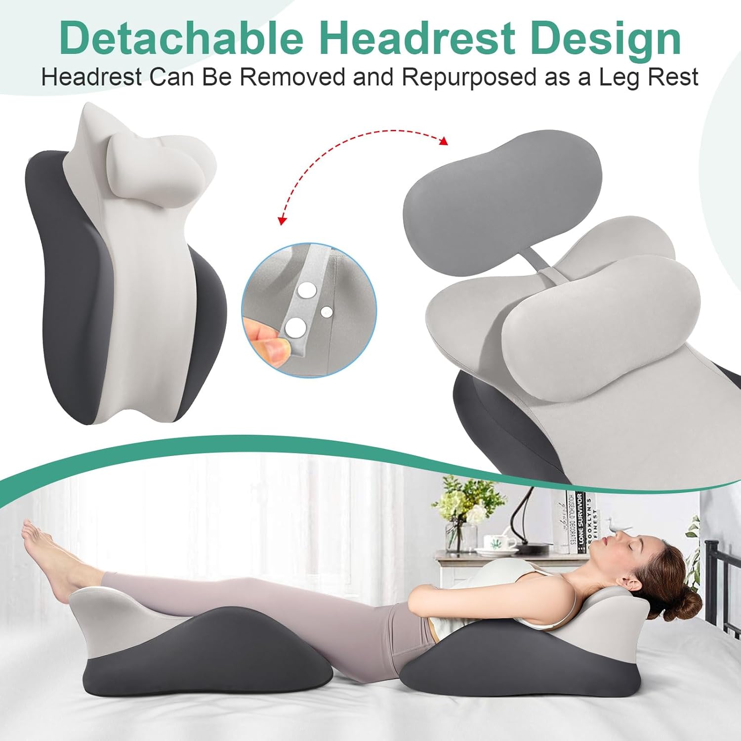 Detalle de JOVELL Memory Foam Prone Pillow (Black/Gray) – wedge body pillow with removable cover