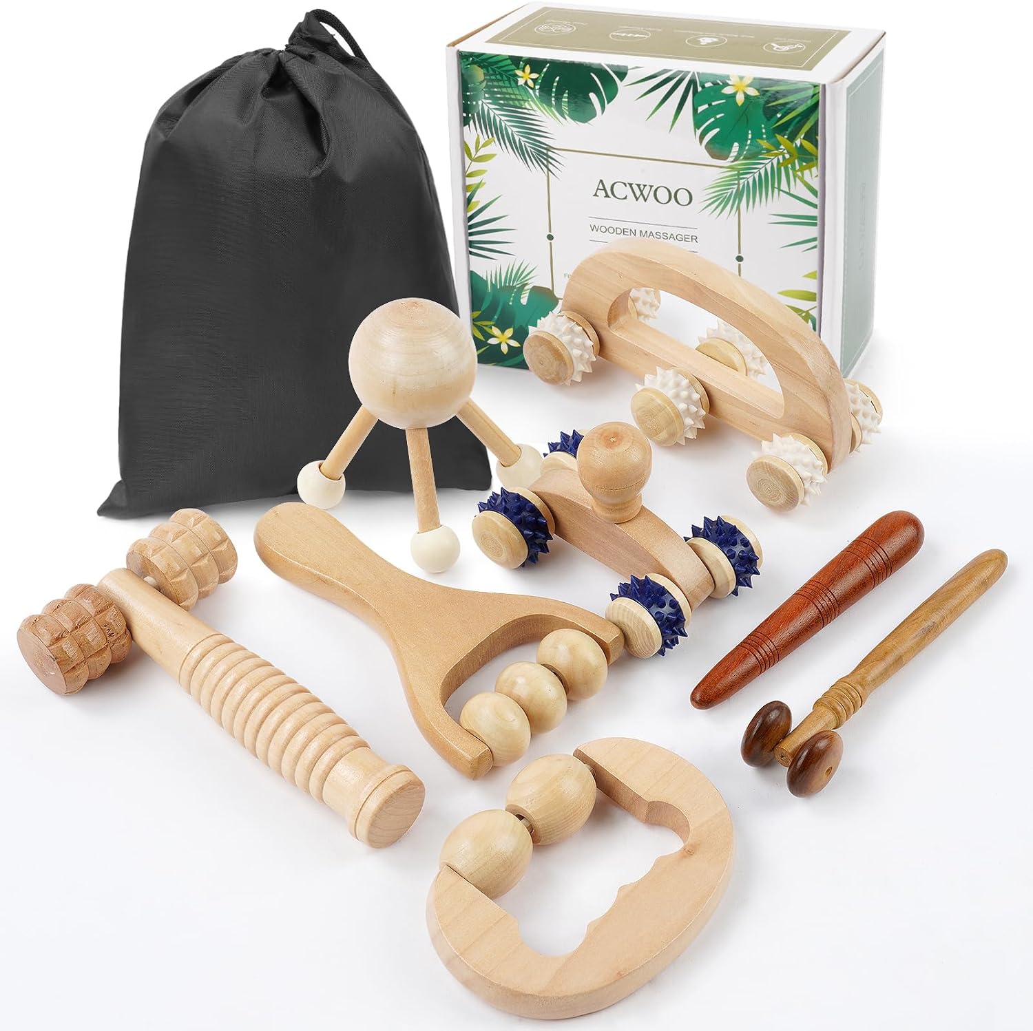Detalle de ACWOO Faszienrolle Holz Massageroller Set 8-teilig