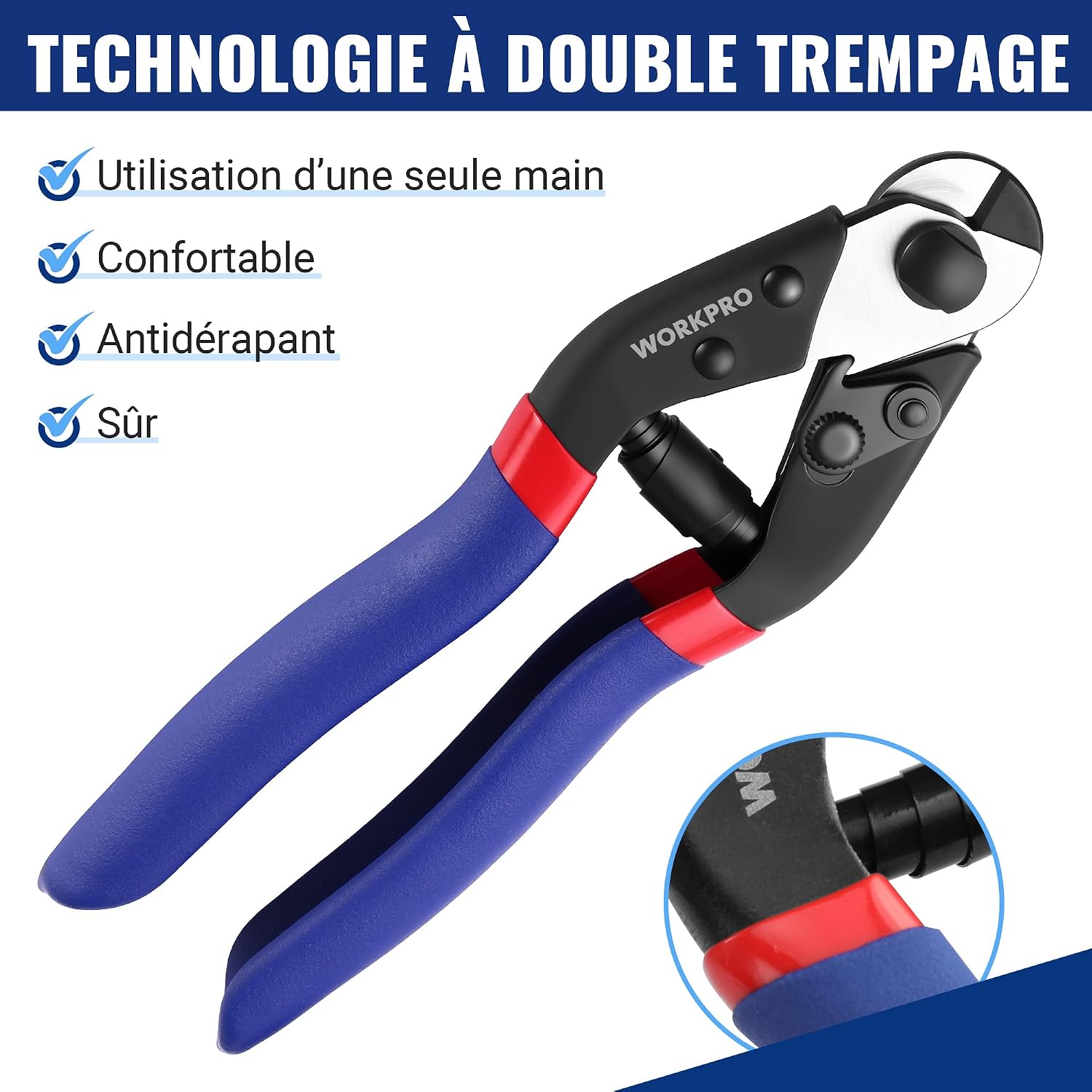 Thumbnail 5 de WORKPRO W015066AE kabelkniptang 190 mm, gesmeed met geharde Cr-V-bek