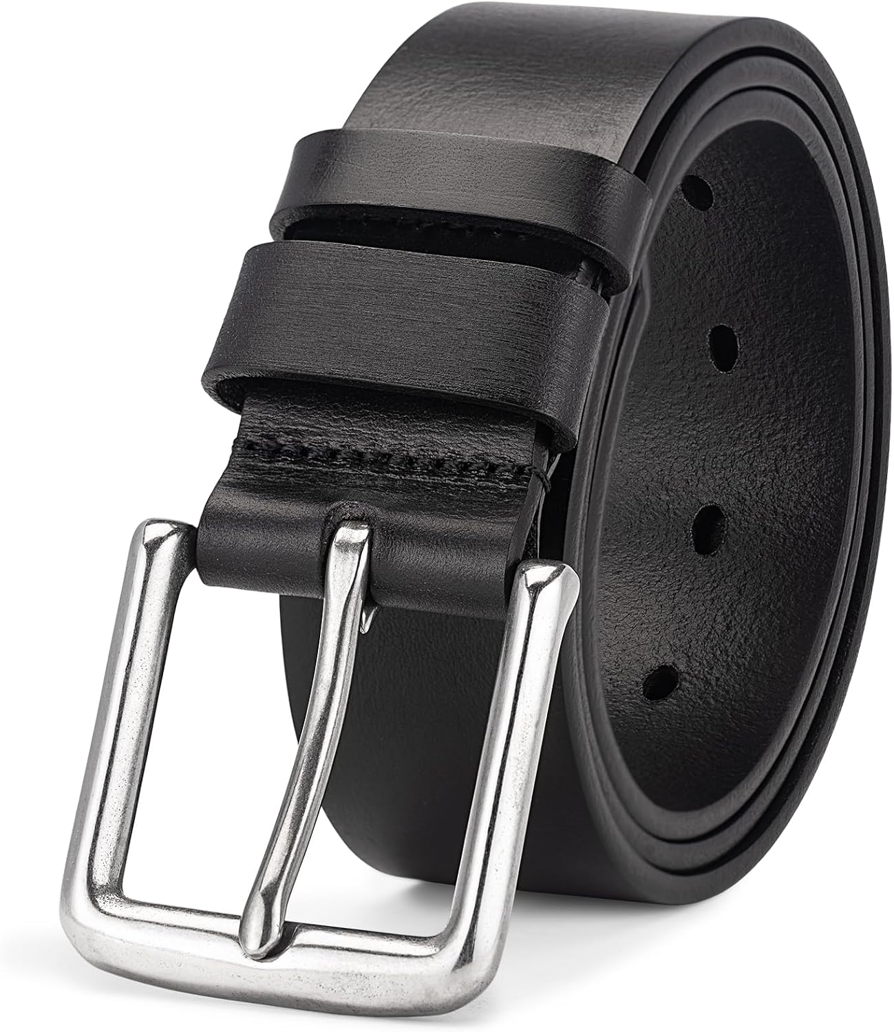 Detalle de wolksprong Full Grain Leather Work Belt, 4mm, 1.5-Inch, Stainless Steel Buckle