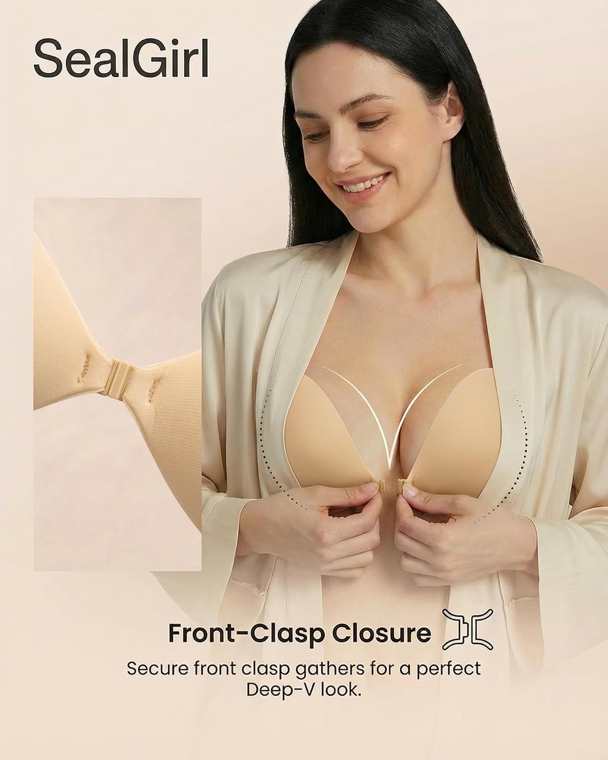 Detalle 2 de SealGirl Sticky Bra Push Up, Backless Adhesive Bra Set with Nipple Covers