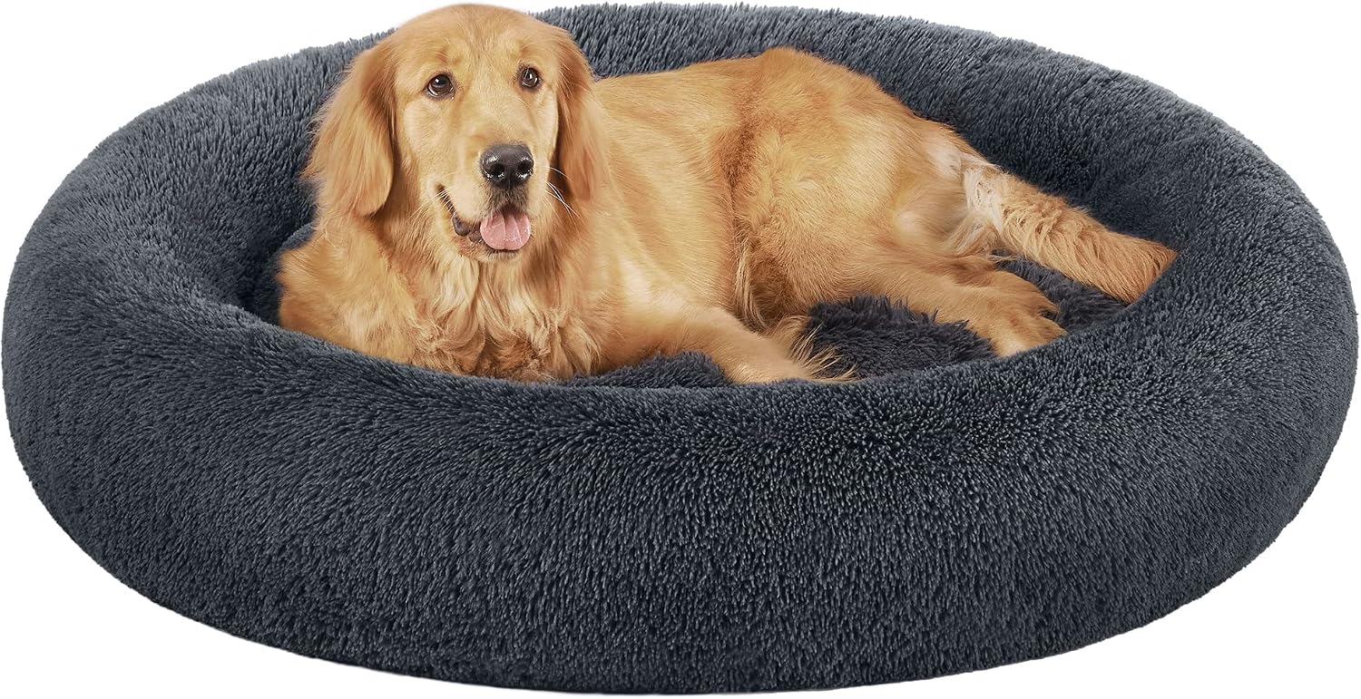 Detalle de Feandrea Hundebett flauschig Donut-Kissen 120 cm (PGW043G02) – waschbar, herausnehmbare Mitte, Anti-Rutsch