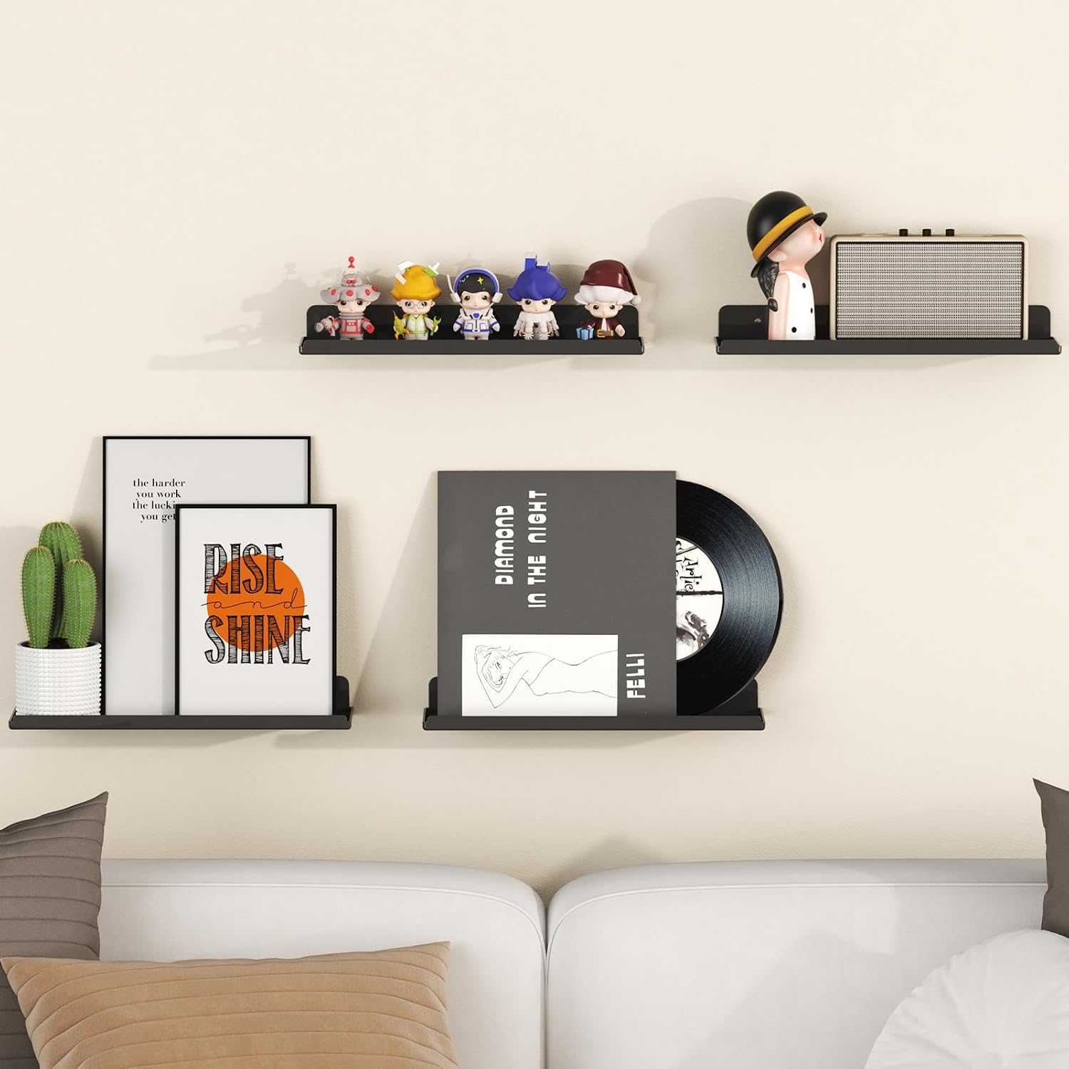 Detalle de Lifewit 23119 – zestaw 6 czarnych półek ściennych 38 cm