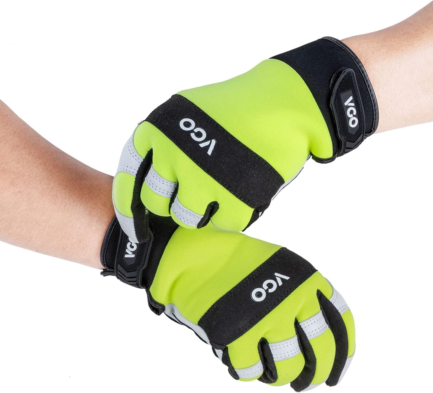 Thumbnail 5 de Vgo... 1 Pair Safety Work Gloves – Goat Leather Multi-Purpose Mechanics Gloves (Size XL, Fluorescence Green) GA9769