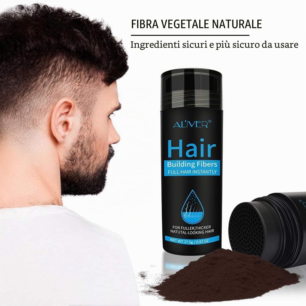 Detalle de Fibre di Capelli Marrone Scuro di Aliver – Fibre di Capelli per diradamento, effetto immediato in 15 secondi