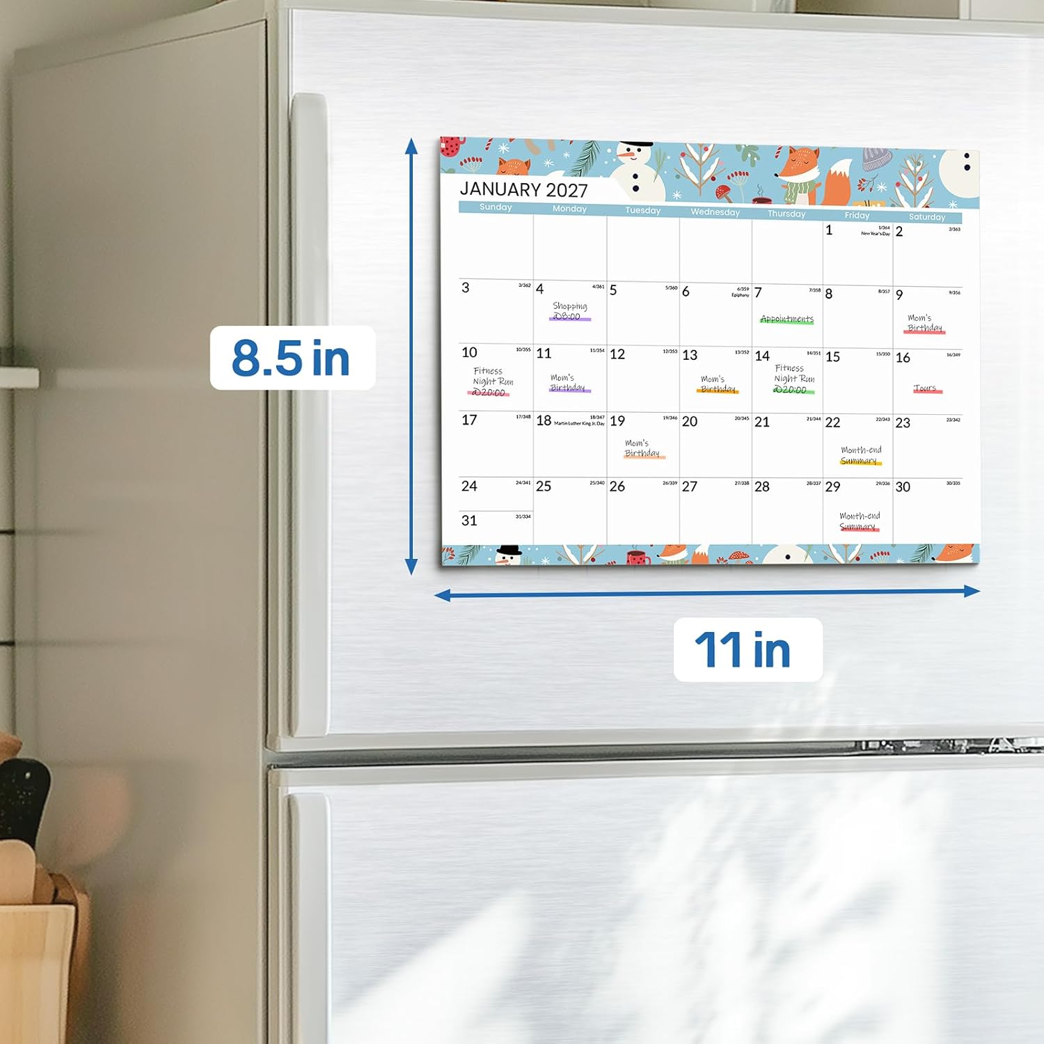 Detalle 2 de SUNEE Magnetic Refrigerator Calendar, 18-Month, 8.5 x 11 Inches, 2026–2028