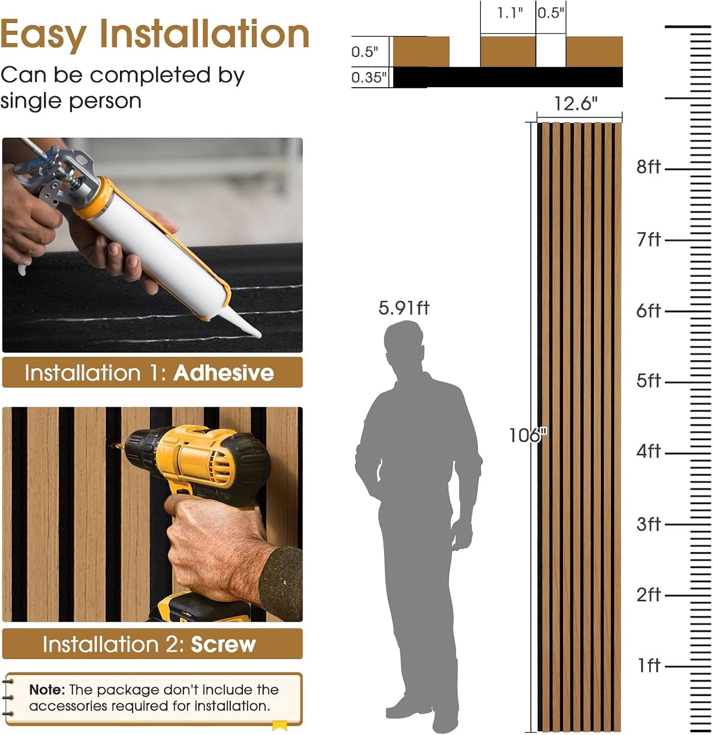 Detalle 2 de LARWORKS AP1061TK02-01 Acoustic Wood Slat Panels, 2-Pack, Teak
