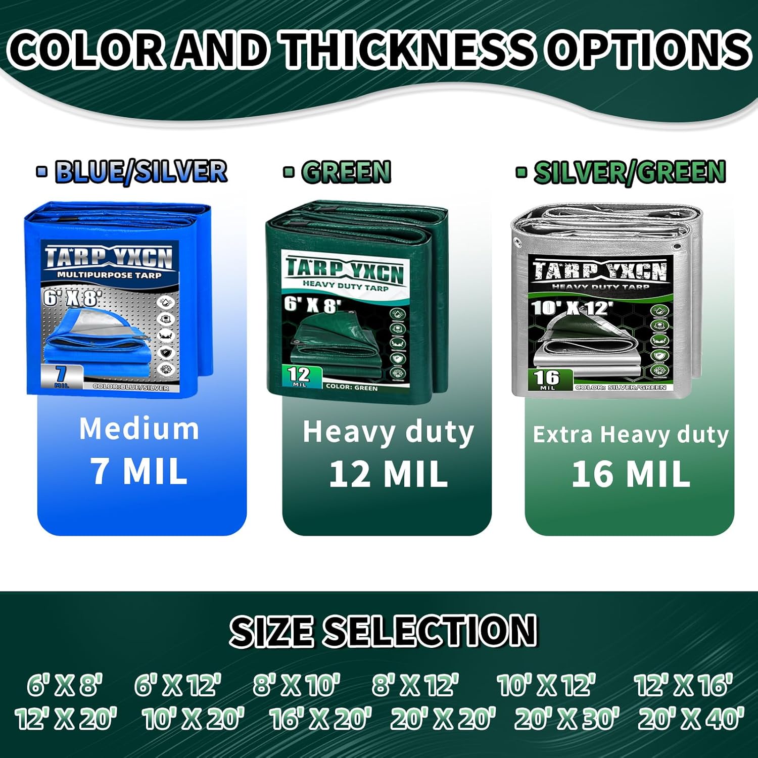 Thumbnail 1 de TA*RP YXCN Green Heavy Duty Tarp 20x30 Feet, 12 Mil Thick