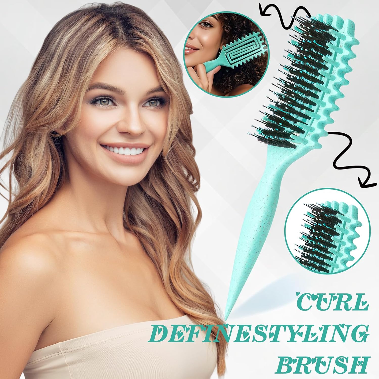 Detalle de Lockenbürste für Locken – sanftes Entwirren, Styling und Pflege (Grün)