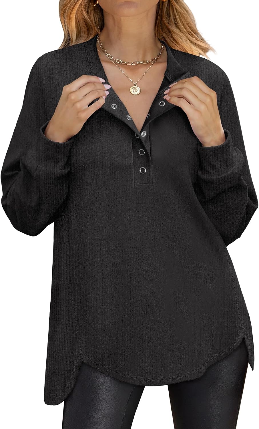 Detalle de ANRABESS Women's Henley Tunic Sweatshirt, Polyester Blend