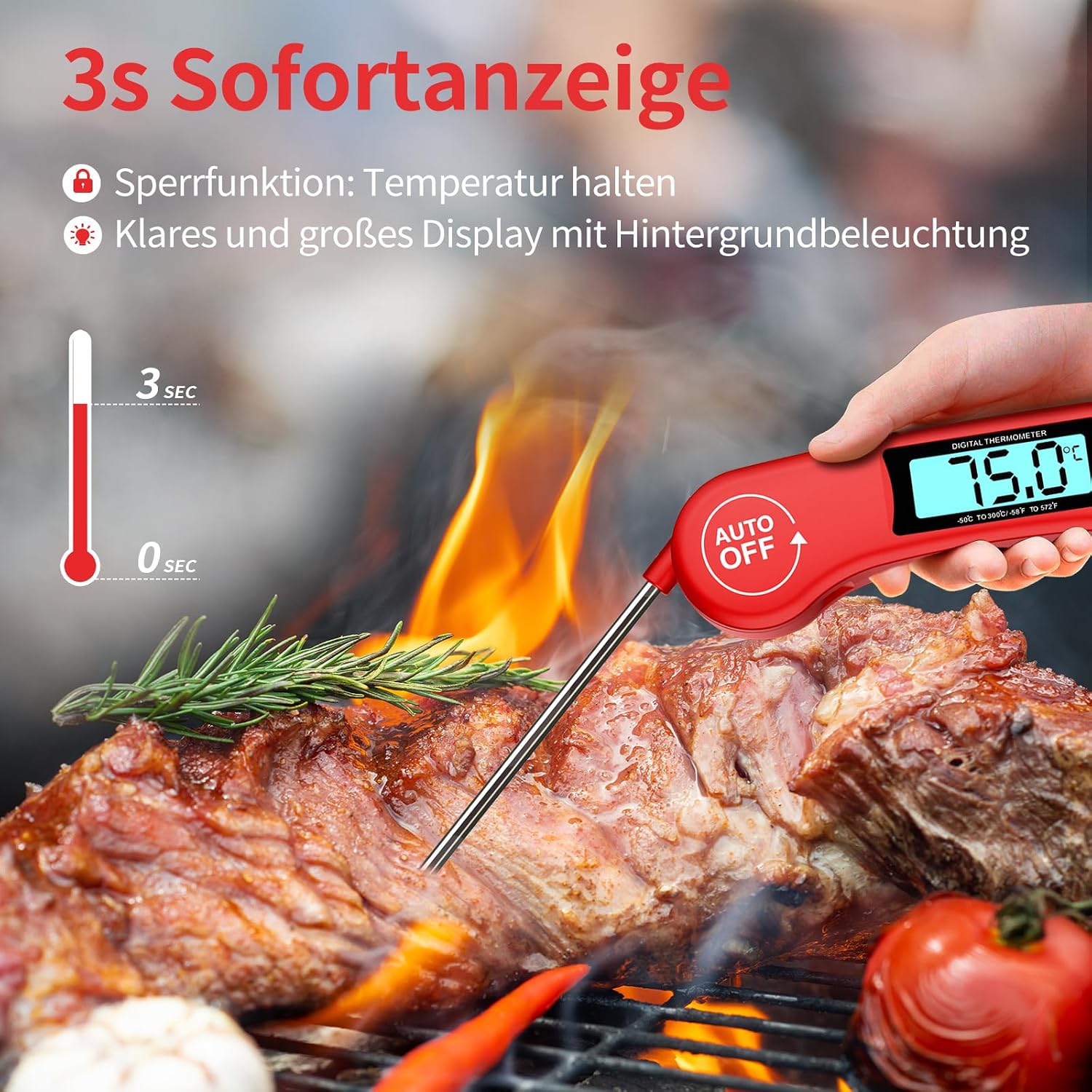 Detalle de DOQAUS Grillthermometer mit 3 s Sofortablesen