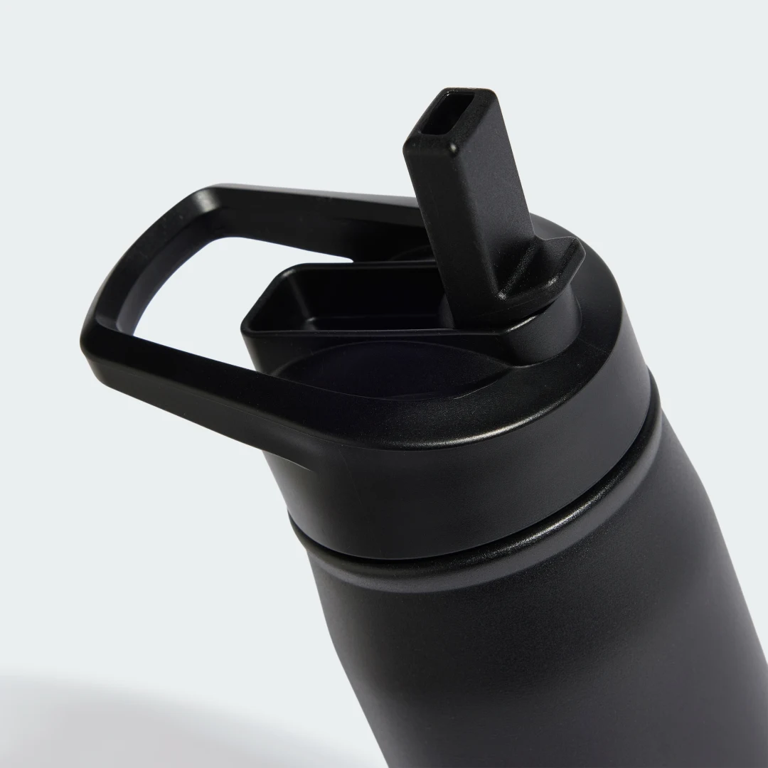 Detalle 1 de Botellín metálico con pajita Adidas, 0,6 L – color negro