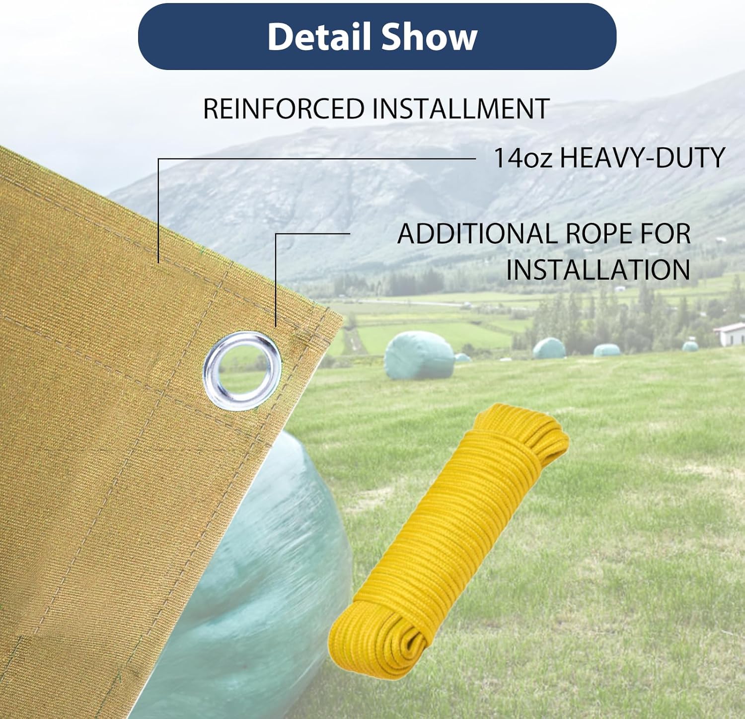 Detalle de Ezcasch EZFBPB0016MG 12' x 12' Canvas Tarp, 22 mil, Yellow