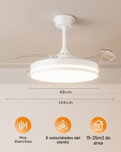 Thumbnail 5 de VOLISUN Ventilador de Techo con Luz Retráctil 106 cm, Motor DC ultracompacto y luz LED 3 temperaturas 3000/4000/6000K