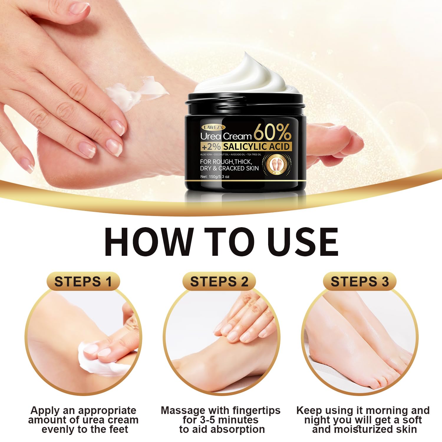 Detalle 2 de LAWEZX Urea Creme 60% für Füße und Hände – Intensive Feuchtigkeit, 150 g