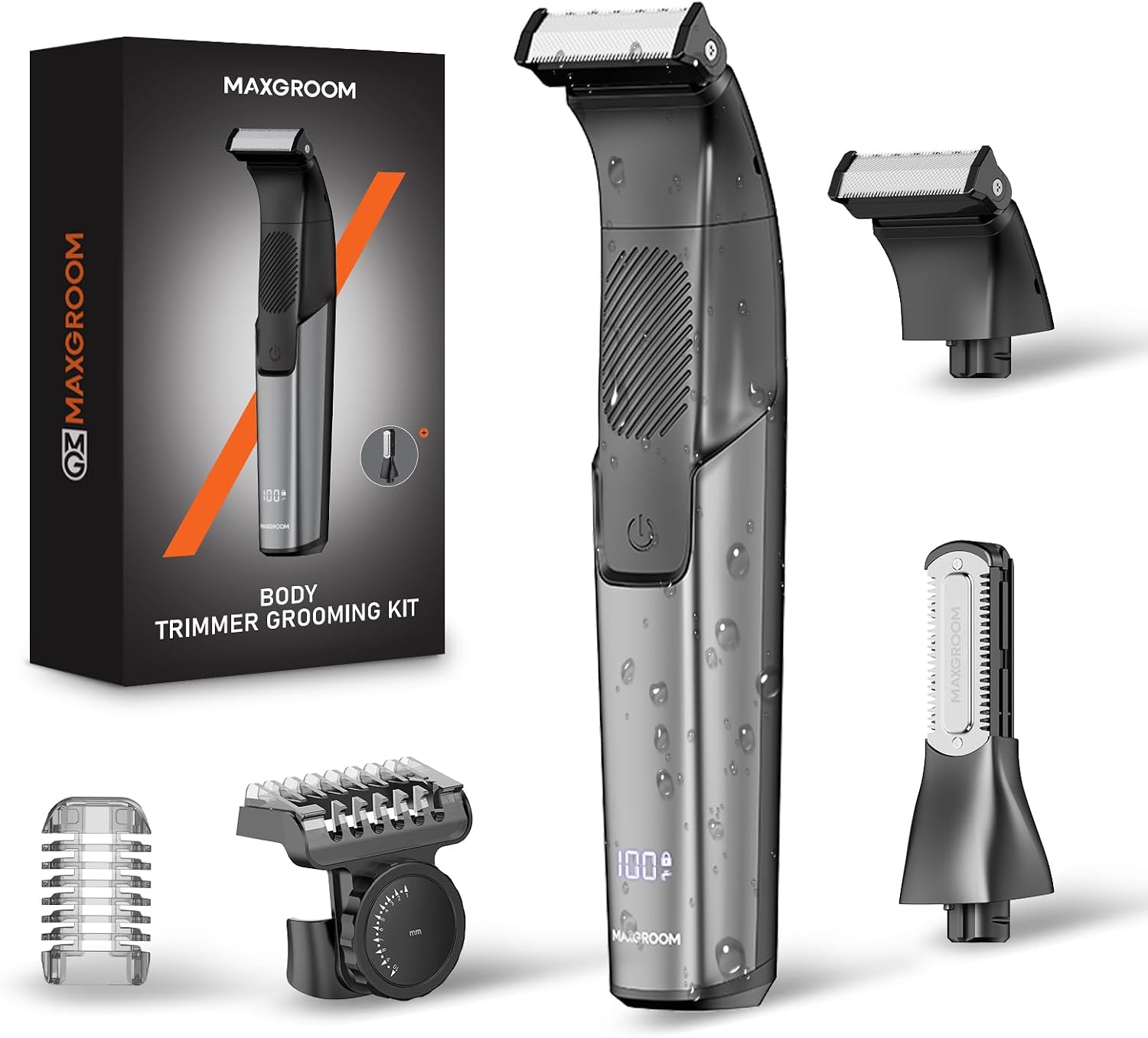 Detalle de MAXGROOM 2 en 1 Tondeuse Corps Homme Intime: rasoir électrique IPX6, lames double face et sabot 1–10 mm