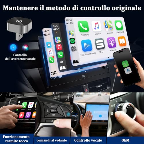 Detalle de BSTOEM Adattatore Wireless 2-in-1 CarPlay/Android Auto USB-C: basta cavi, compatibilità ampia