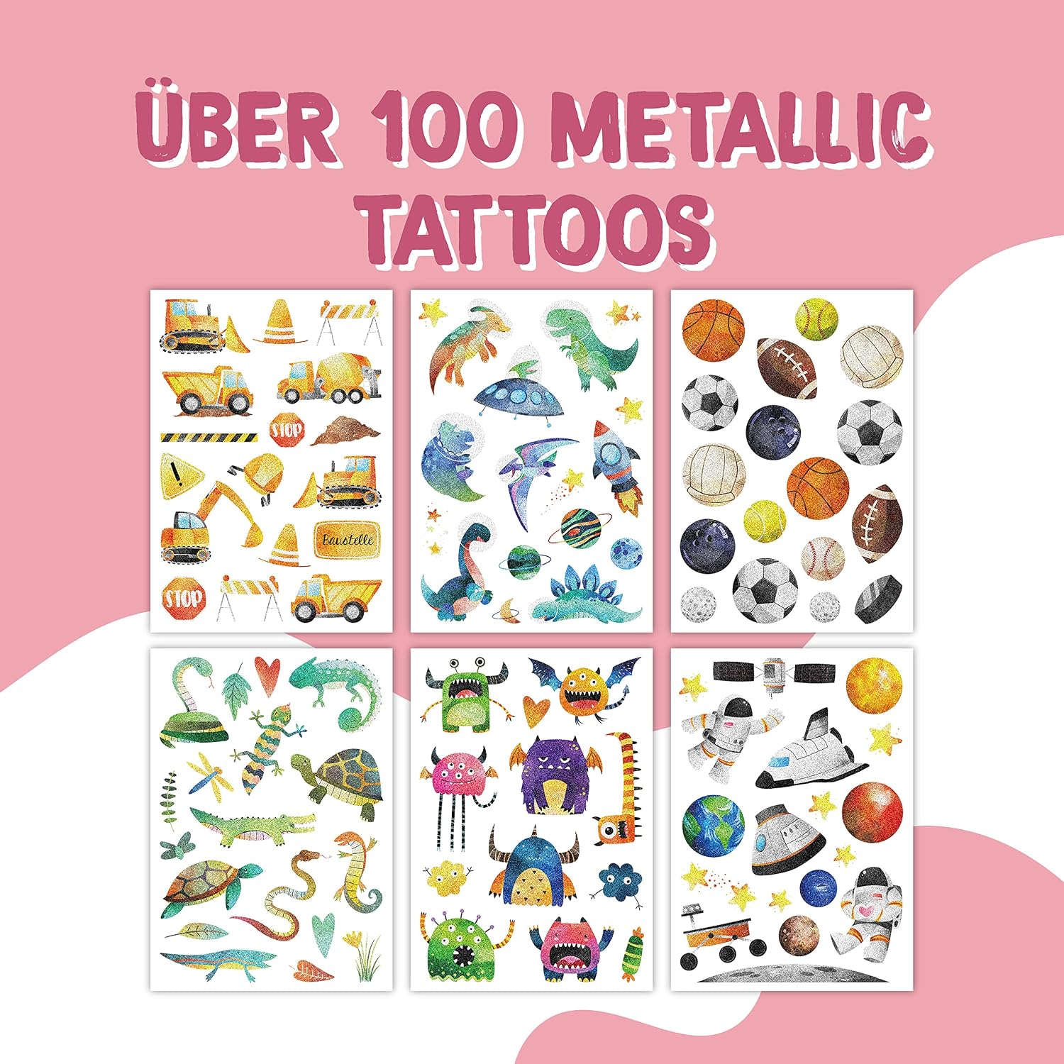 Detalle 2 de Papierdrachen Kinder Metallic-Tattoos 100 Stück