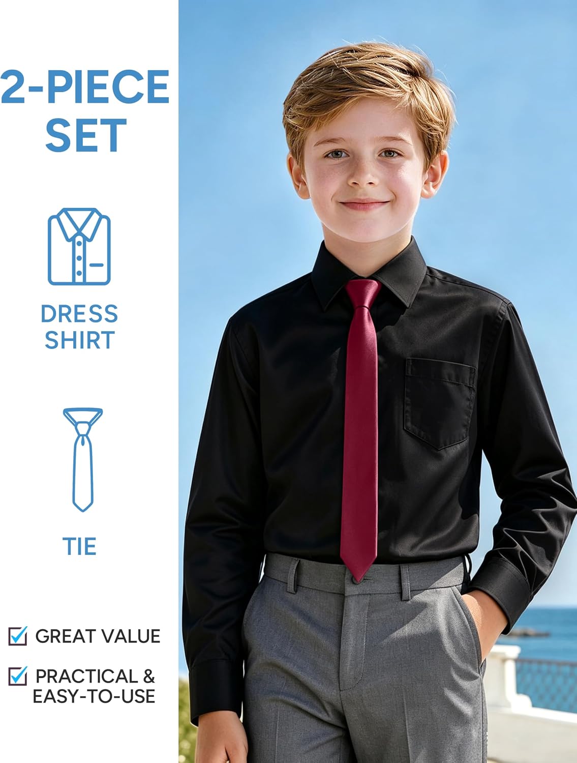 Detalle de Boys' Long-Sleeve Dress Shirt and Tie Set