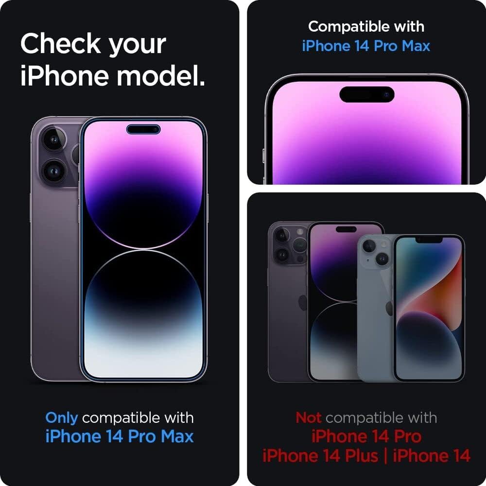 Detalle de Spigen Glas.tR EZ Fit per iPhone 14 Pro Max: vetro temperato anti-spia (2 pezzi), protezione privacy e durezza 9H