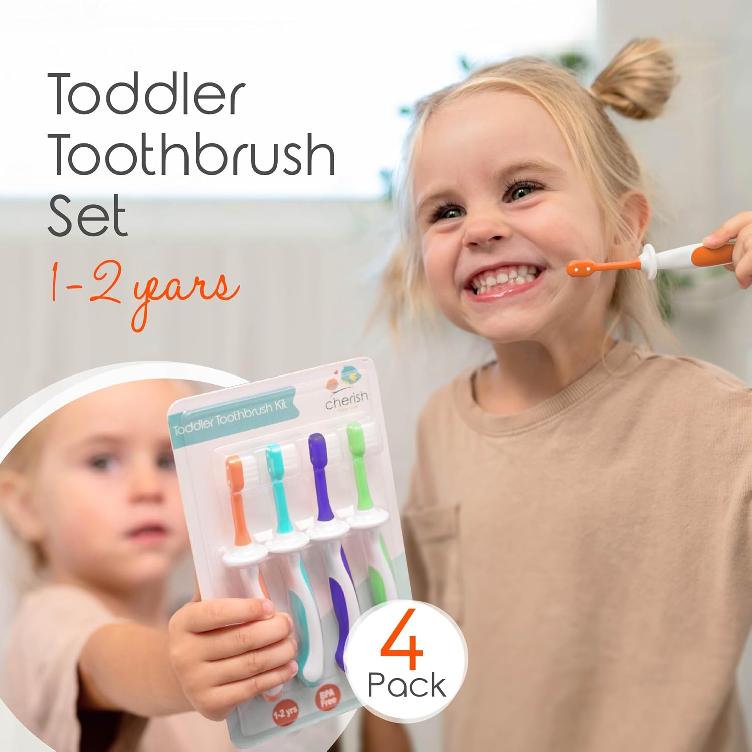 Detalle de Cherish Baby Care Kids Toothbrush Set (4-Pack) – BPA-Free, Safety-Tested Toddler Brushes Designed by a Paediatric Dentist