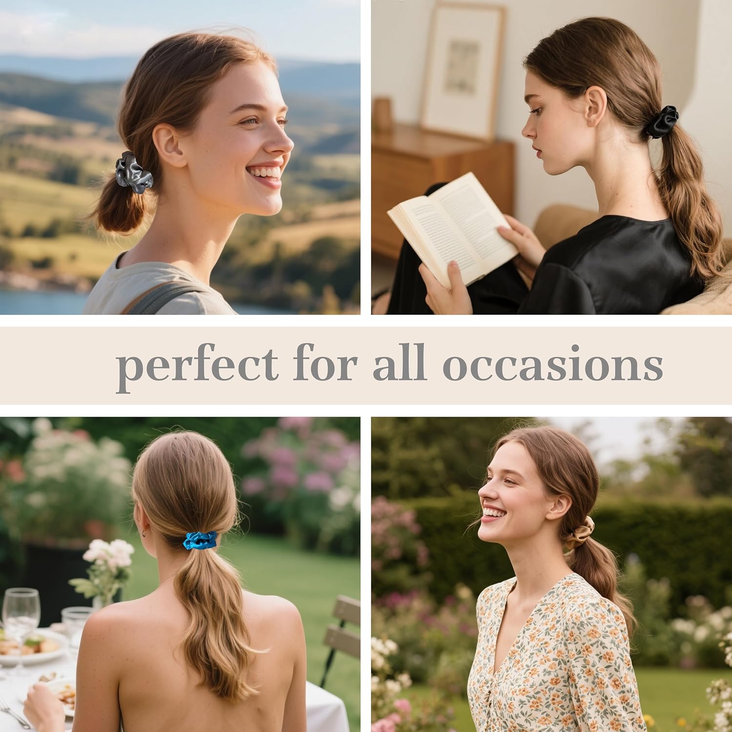 Detalle de Townssilk Seiden Scrunchie 2er-Set – 100% Maulbeerseide (6A, 22 Momme), OEKO-TEX zertifiziert