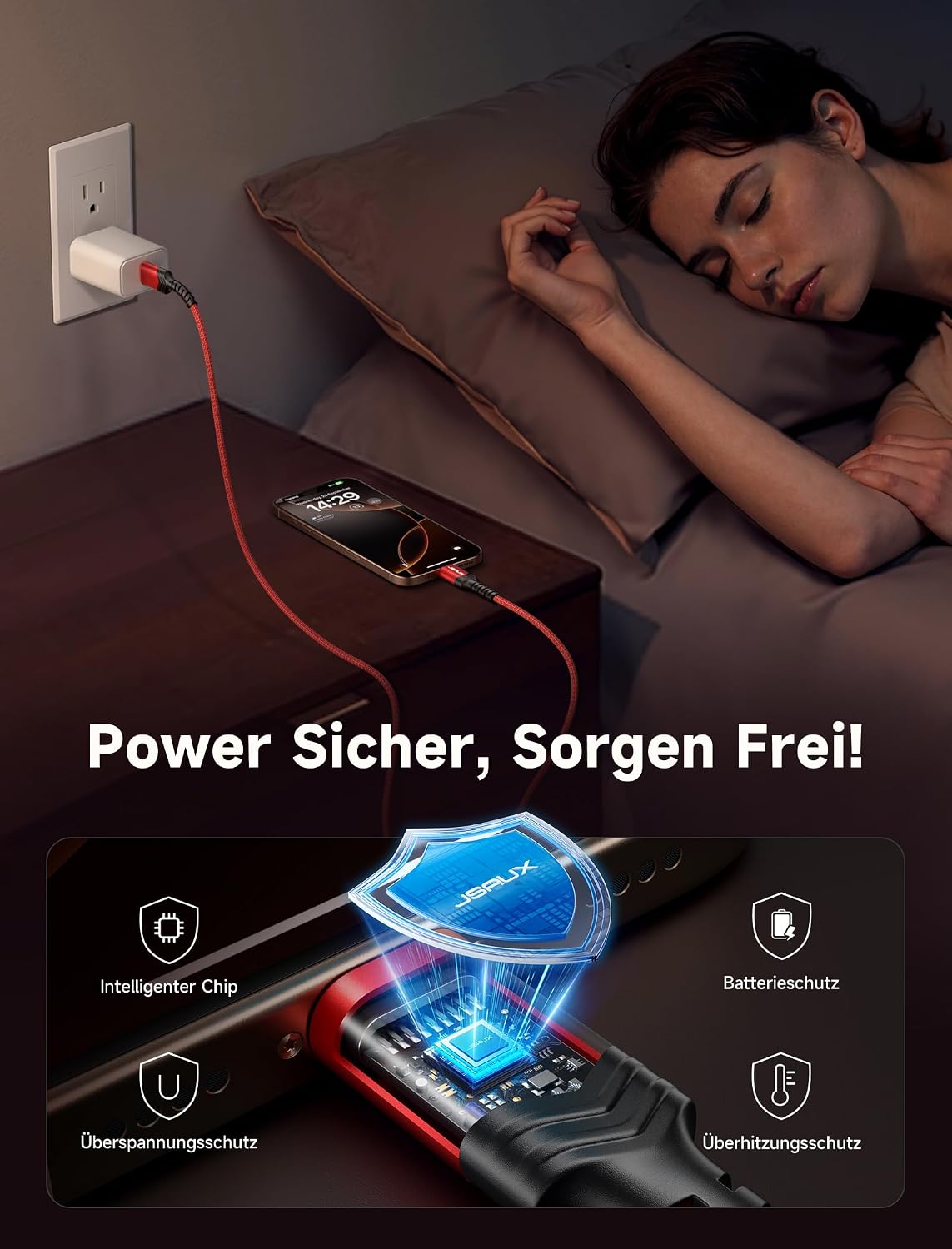 Detalle 2 de JSAUX USB C Kabel 3.1A 2×2 m Schnellladekabel