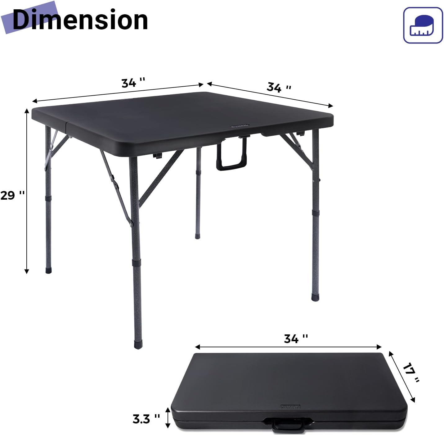 Detalle de Byliable 34IN-CT-02 34-Inch Square Folding Table with HDPE Top