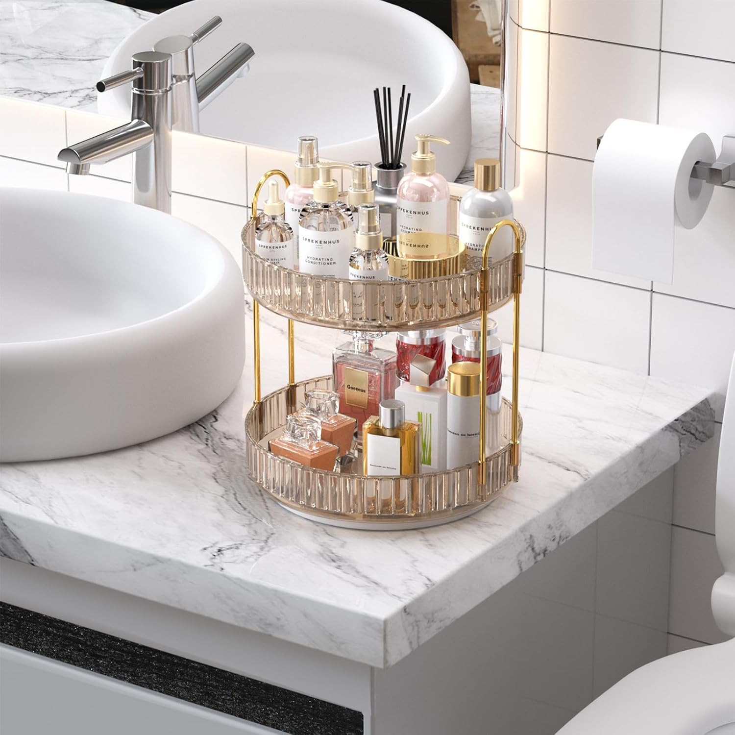 Thumbnail 6 de MOACC 2-Tier Rotating Makeup & Skincare Organiser with 360° Swivel Base (Gold)
