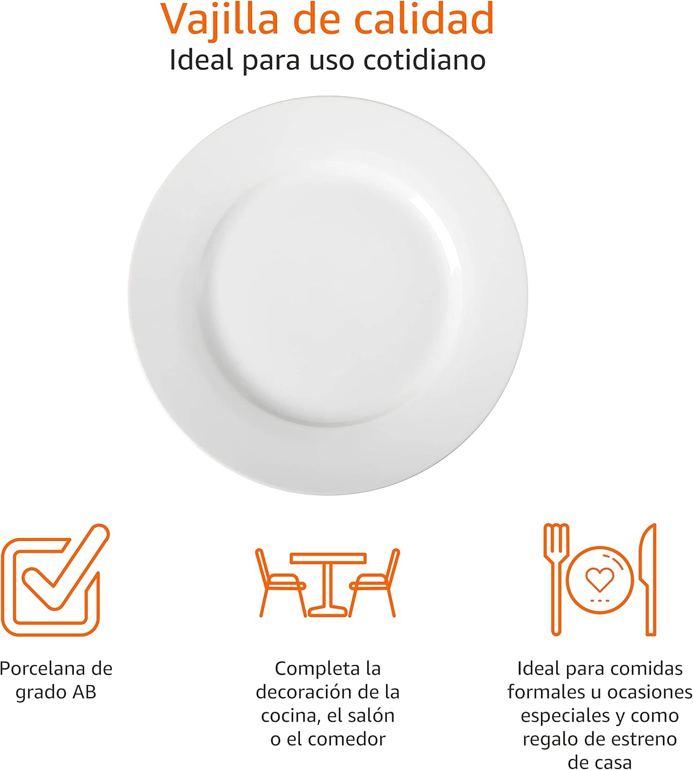 Thumbnail 1 de Amazon Basics Platos Llanos, 6 Unidades, 26.7 cm 🍽