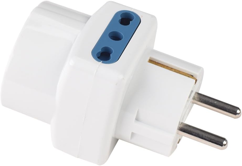 Detalle de Adattatore Multiprese da Viaggio: 2 prese bipasso 10/16A + 1 universale, compatibile Schuko e 16A 2P+T