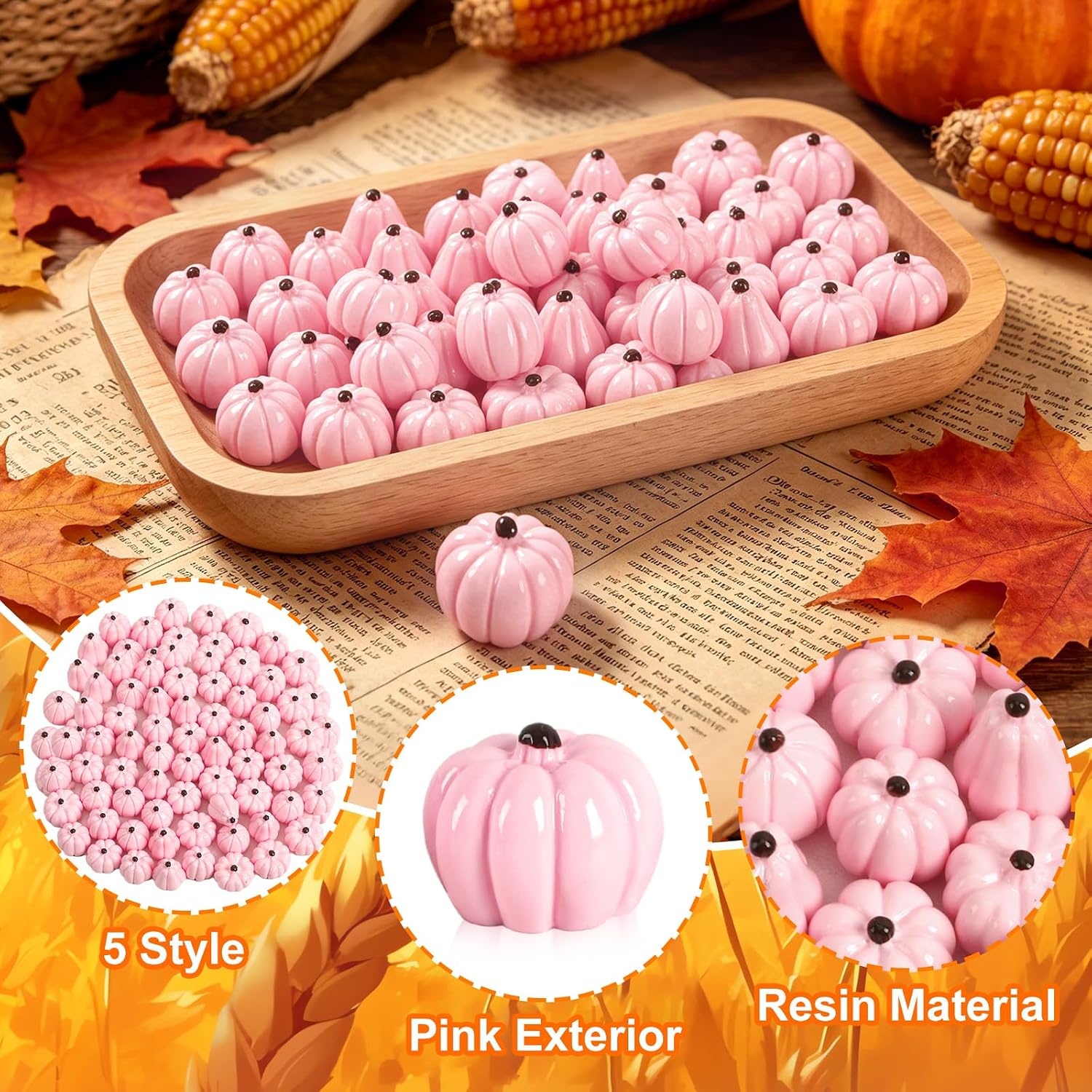 Detalle de DTOFOOT 14839 Mini Pink Resin Pumpkins, 60-Piece Set, 5 Designs