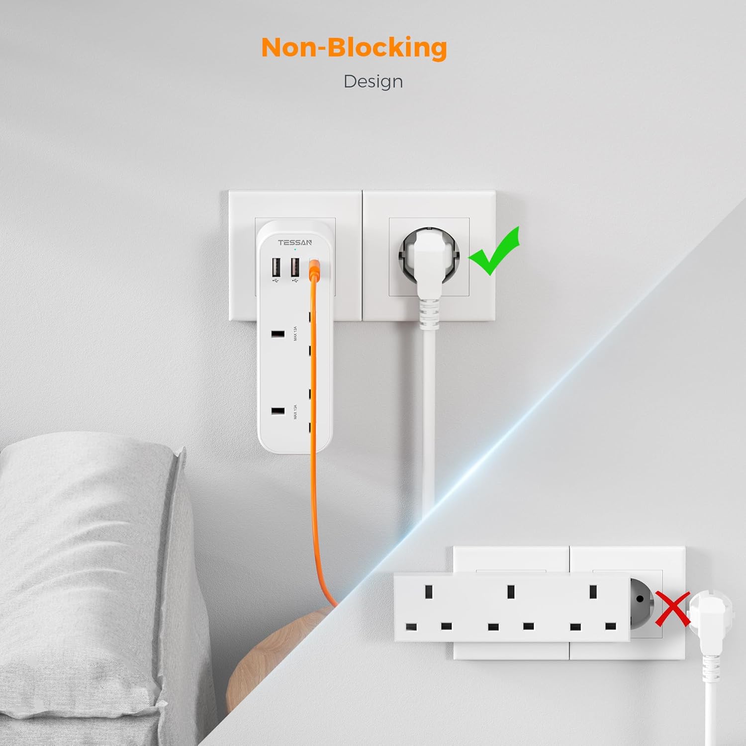 Thumbnail 4 de TESSAN UK to European Plug Adapter with 3 USB (1 USB-C) – Type E/F Schuko Travel Adapter for EU & more