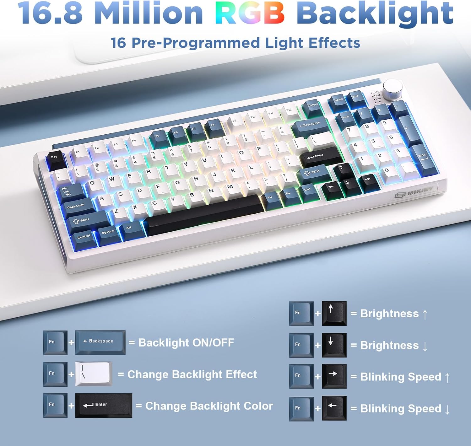 Detalle 1 de MIKIBY K98 Wireless Mechanical Keyboard, Tri-Mode, Hot-Swappable RGB