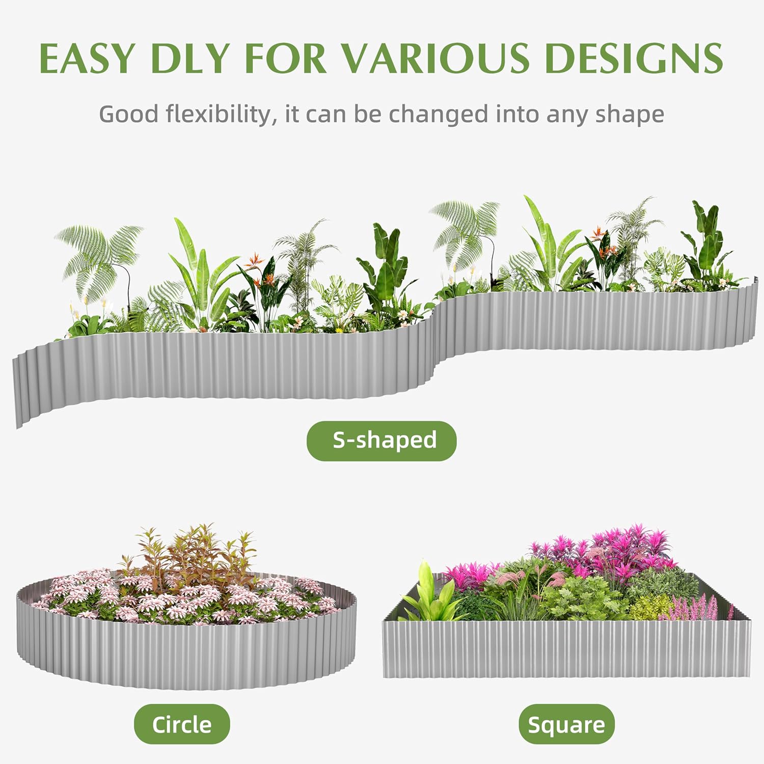 Thumbnail 6 de Metal Garden Edging Border: Corrugated Steel Landscaping, DIY for Lawn (Silver, 6 Inch x 10FT)