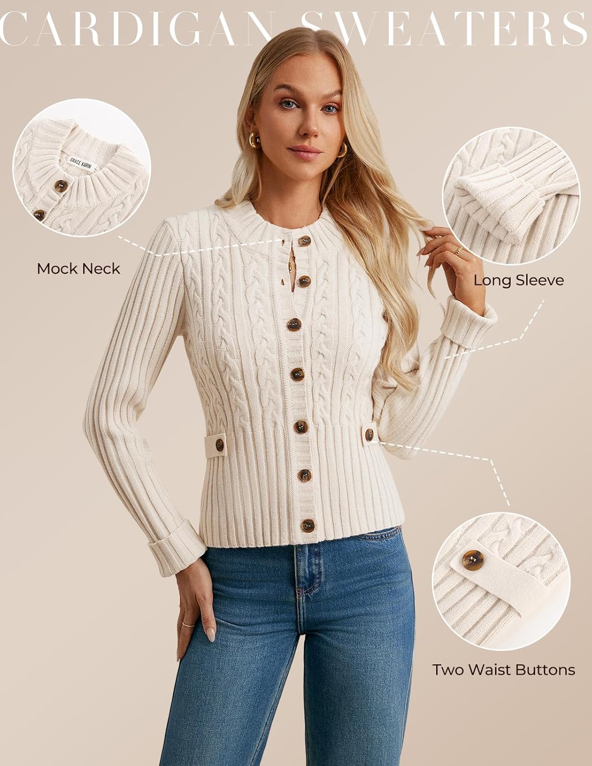Detalle de GRACE KARIN Cable-Knit Cardigan