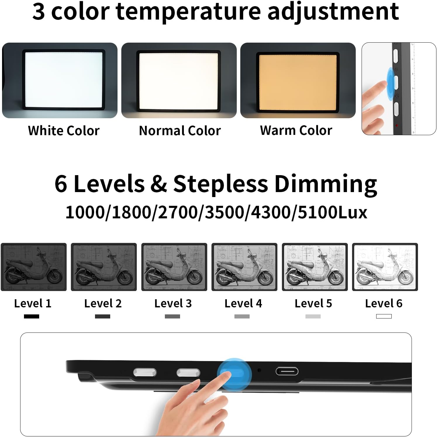 Thumbnail 2 de TOHETO A3 Leuchttisch mit Ständer (Diamond Painting) – wiederaufladbare LED-Lichttafel kabellos